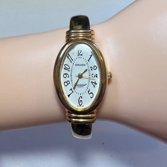 Ladies Gruen Precision Watch Bangle Cuff Gold Toned Womens - Picture 2 of 9